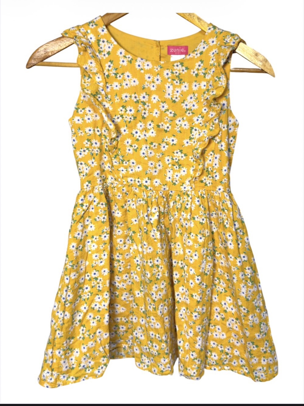 Zunie yellow daisy print casual dress Girl’s size medium (7/8) | g